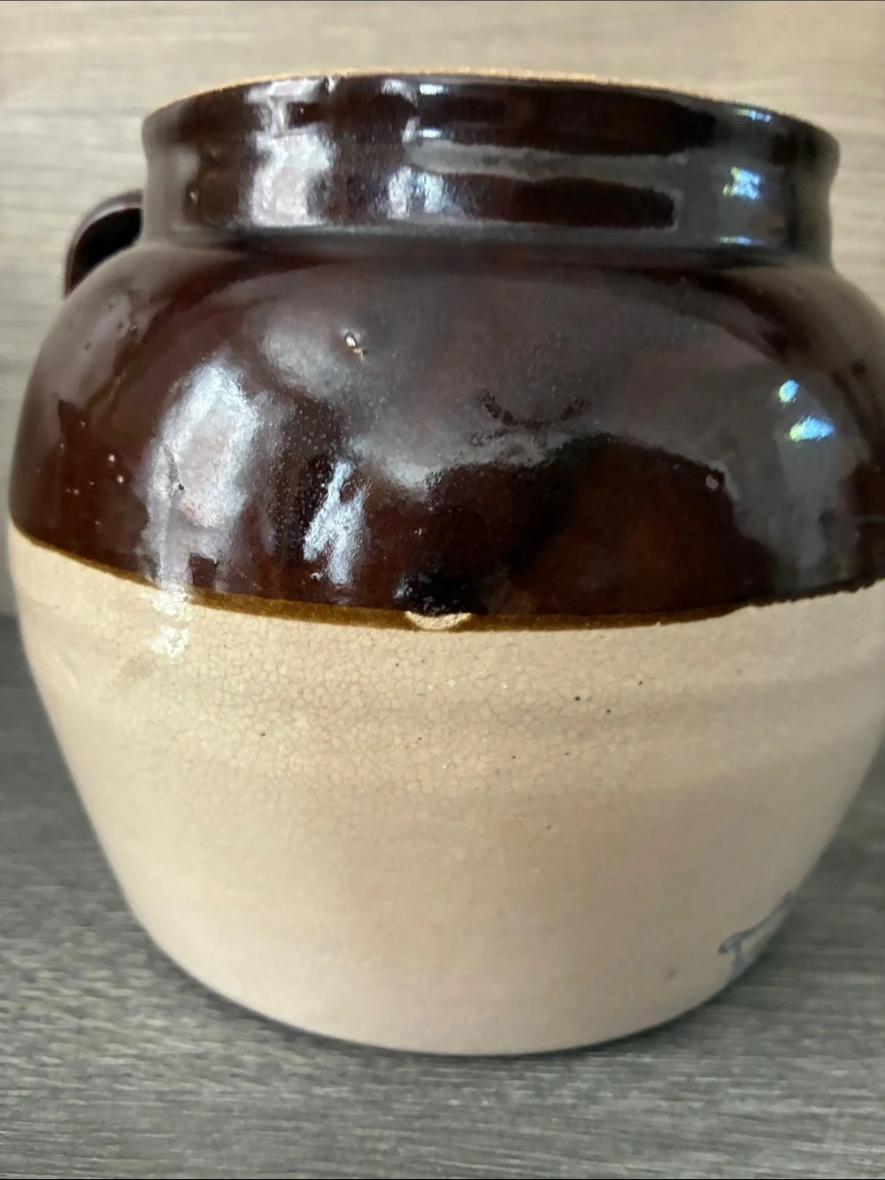 Robinson Ransbottom 2 Quart Bean Pot Crock Stoneware Blue Crown NO LID Vintage